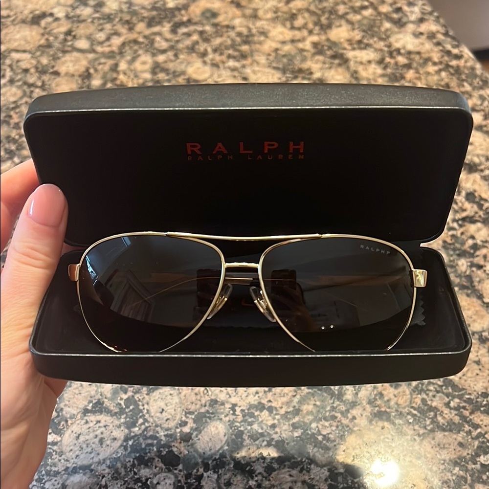 Ralph Lauren Gold and Black Aviator Sunglasses